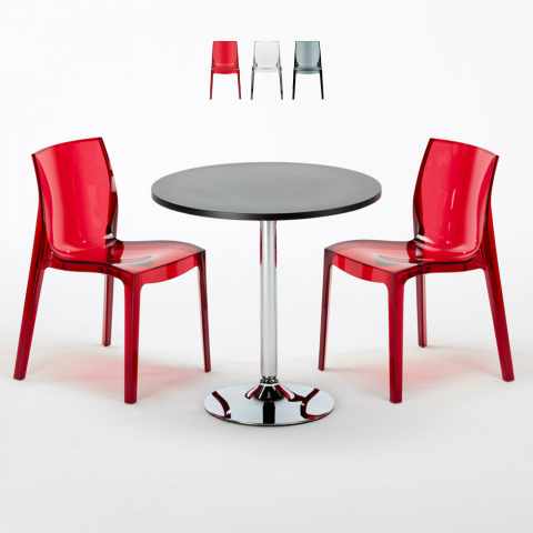 Mesa Redonda de Café Preta c/2 Cadeiras Transparentes 70x70 Ghost Promoção