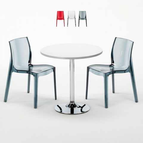 Mesa redonda branca 70x70 cm 2 Cadeiras Transparentes Spectre Femme Fatale