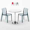 Conjunto de mesa redonda Branca c/2 Cadeiras Transparentes 70x70 Spectre Promoção