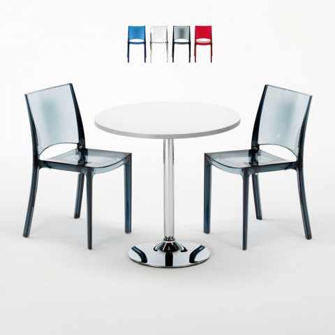 Mesa redonda branca 70x70 cm 2 cadeiras transparentes B-Side Spectre