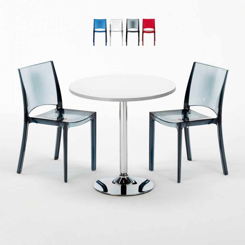 Mesa branca redonda c/2 Cadeiras transparentes 70x70 Spectre Promoção