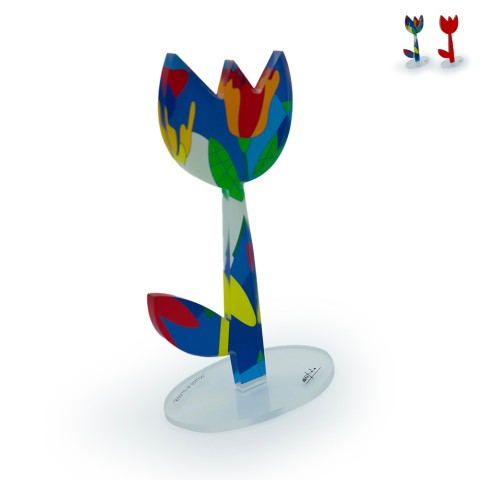 Escultura de flores decorativas de plexiglass colorido estilo pop art Tulipano