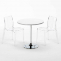 Conjunto de mesa redonda Branca c/2 Cadeiras Transparentes 70x70 Spectre Estoque
