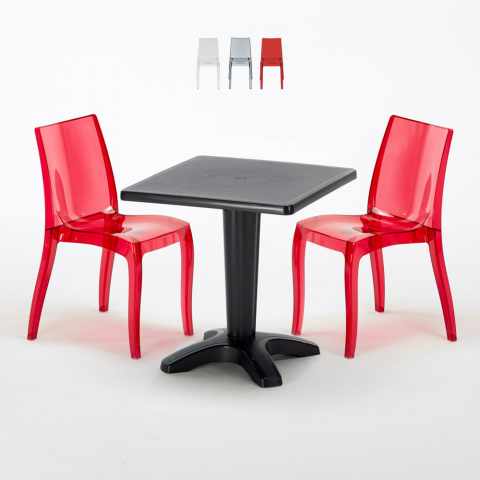 Mesa quadrada preta c/2 Cadeiras Transparentes, 70x70, Cristal  Promoção