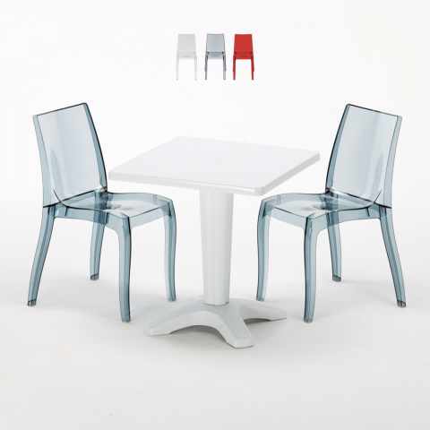Mesa quadrada branca 70x70 cm 2 Cadeiras Cristal Light Terracce