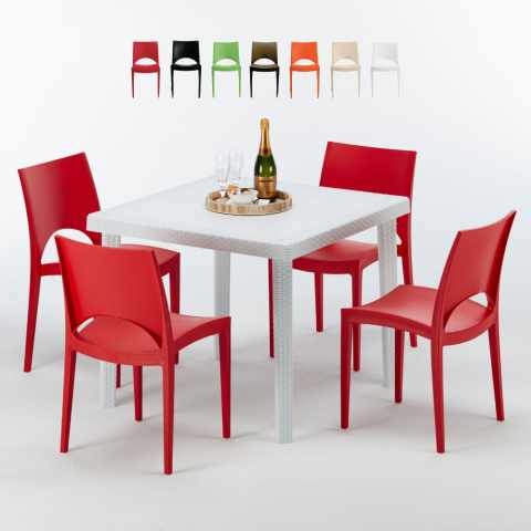 Mesa quadrada branca 90x90 cm com 4 cadeiras coloridas Paris love