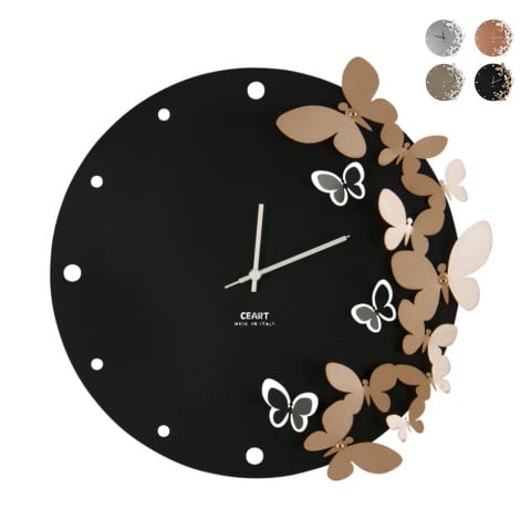 Relógio de Parede Redondo 40cm Artesanato de Metal Butterflies 3D Ceart Promoção
