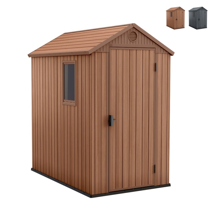 Barraca Casa Abrigo de Jardim de Efeito Madeira Natural PVC 125x184x205cm Darwin 4x6 Keter Promoção