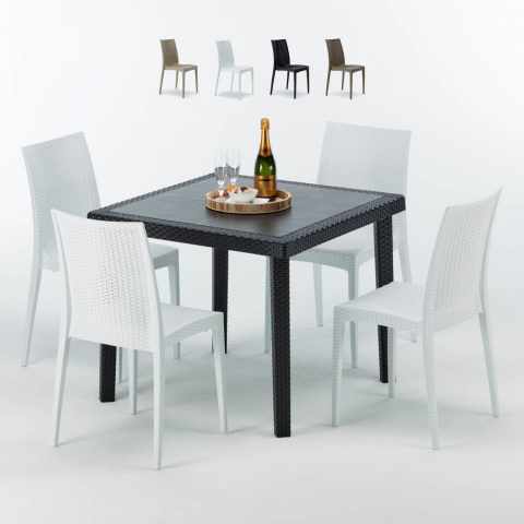 Mesa quadrada preta 90x90 cm com 4 cadeiras coloridas Bistrot Passion