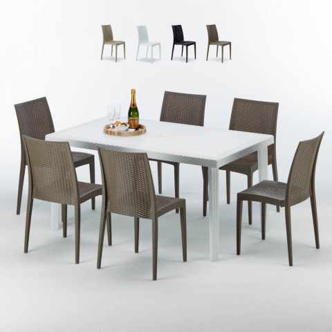 Mesa rectangular branca 150x90 cm 6 cadeiras Bistrot Summerlife