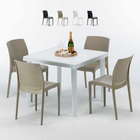 Mesa Quadrada Branca 90x90 cm com 4 Cadeiras Coloridas Boheme Love
