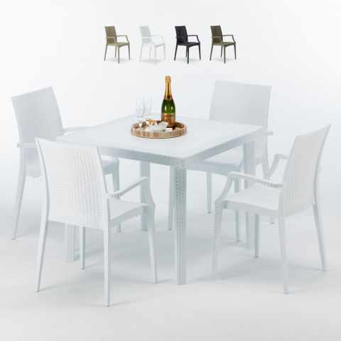 Conjunto de Mesa quadrada Branca c/4 Cadeiras Uso exterior 90x90 Love Promoção