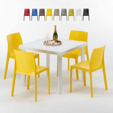 Mesa Quadrada Branca 90x90 cm com 4 Cadeiras Coloridas Rome Love