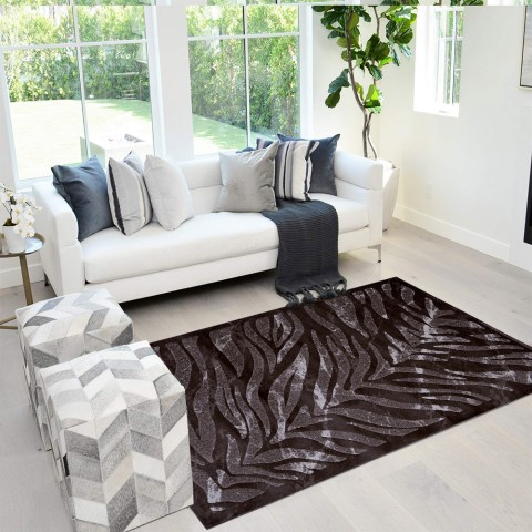 Tapete de sala de estar retangular com design de zebra marrom Double MAR007