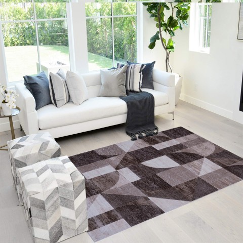 Tapete de sala de estar geométrico rectangular marrom moderno Double MAR009 Promoção