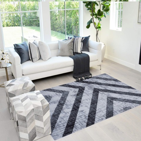 Tapete de sala de estar moderno com design geométrico preto cinza Double GRI008