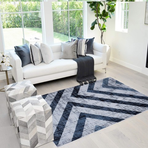 Tapete de sala de estar de estilo geométrico rectangular Double BLU004 Promoção
