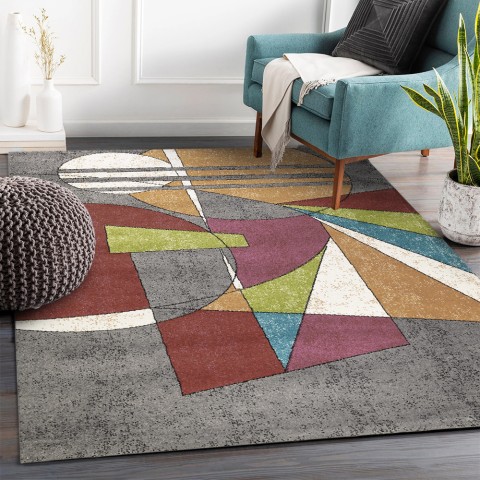 Tapete rectangular multicolor geométrico de pilha curta MUL436 Promoção