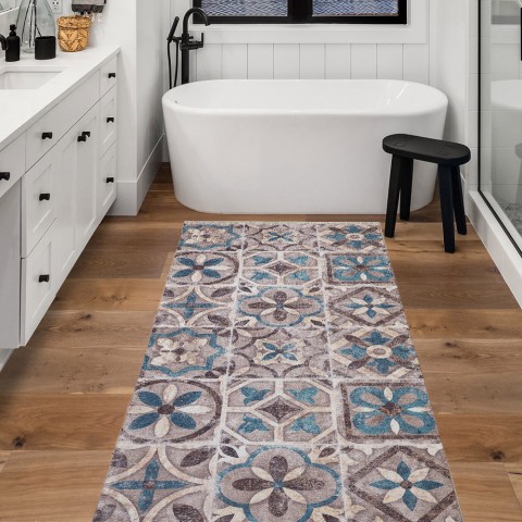 Tapete passadeira antiderrapante cozinha entrada mosaico azulejos MAR228