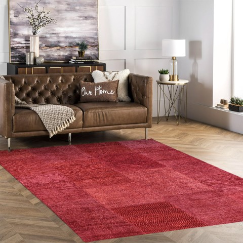 Tapete antiderrapante retangular vermelho sala de estar design moderno TURO01