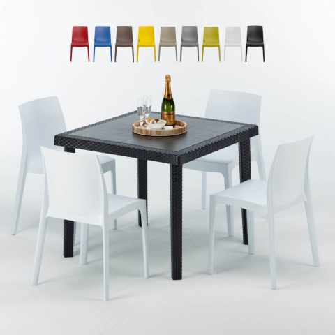 Mesa quadrada preta 90x90 cm com 4 cadeiras coloridas Rome Passion