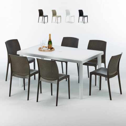 Mesa rectangular branca 150x90 cm 6 Cadeiras Boheme Summerlife