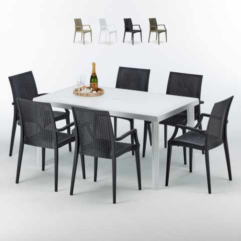 Mesa retangular Branca com 6 Cadeiras, Resistente, Profissional,  150x90, Summerlife Promoção