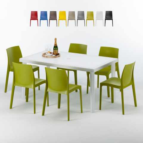 Mesa rectangular branca 150x90 cm 6 cadeiras coloridas Rome Summerlife