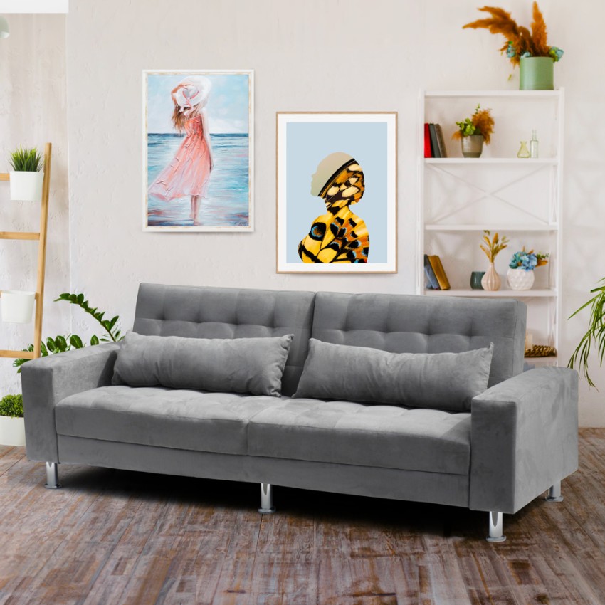 Sofá-cama 2-3 lugares com encosto reclinável e almofadas duplas Quarzo cama pronta sofá-cama de design
