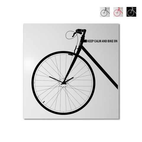Relógio de parede moderno de 50x50cm quadrado com design de bicicleta Bike On Promoção