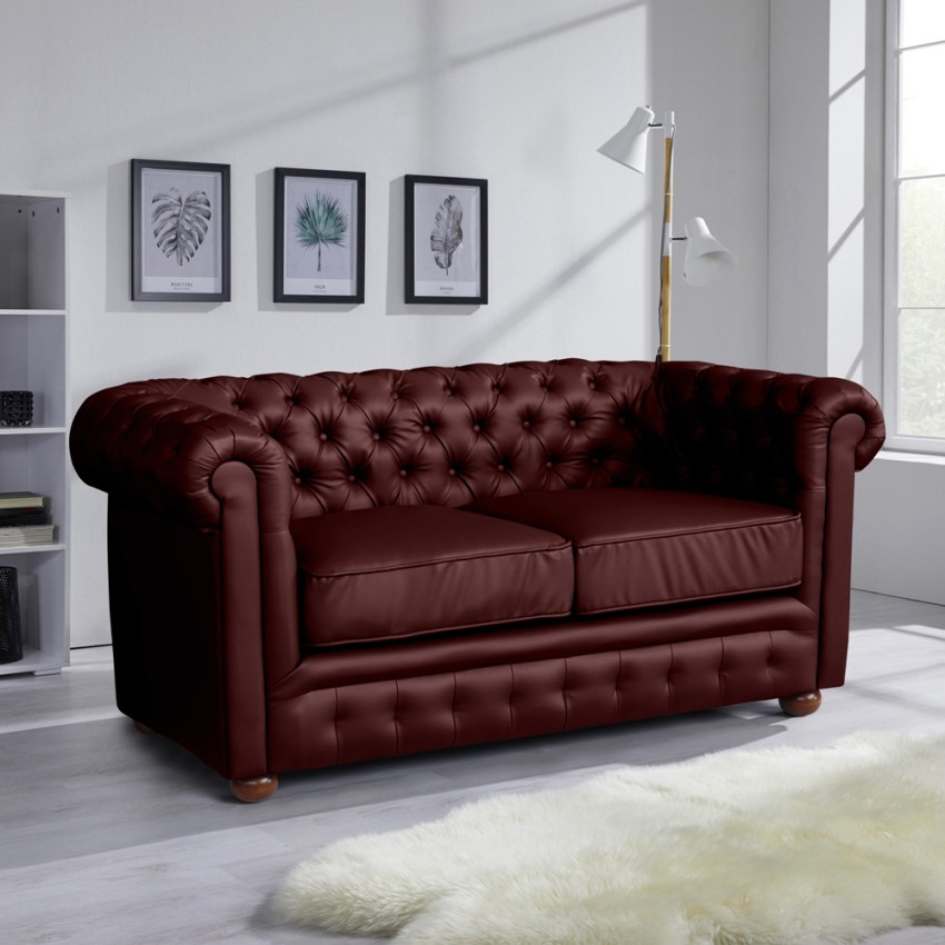 Divano In Similpelle 2 Posti Capitonné Chesterfield Design