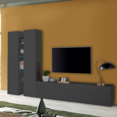 Sistema moderno de parede de TV de sala de estar 2 armários 4 prateleiras Sage RT cinzento Promoção