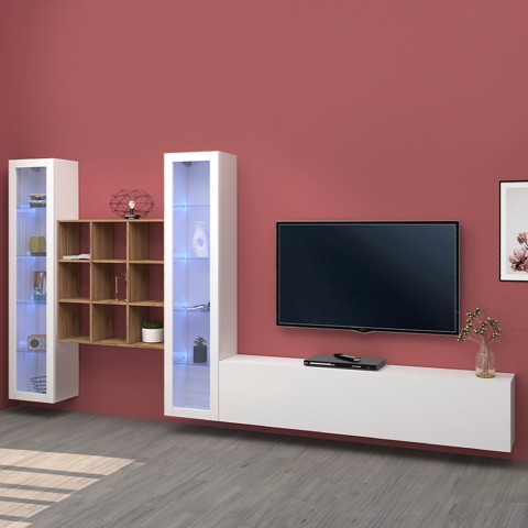 Armário de TV branco estante de madeira 2 armários expositores Onir WH Promoção