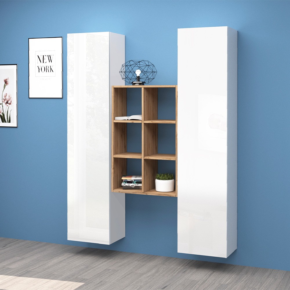 Armário Móvel Moderno Branco com 2 Armários e 6 Prateleiras Gemy WH