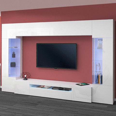 Sistema de parede da sala de estar branca Suporte de TV 2 armários de parede Sultan WH Promoção