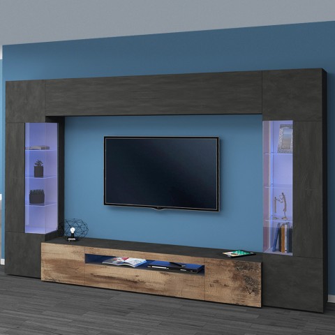Unidade de parede de TV moderna em madeira preta 2 armários de parede Sultan AP Promoção