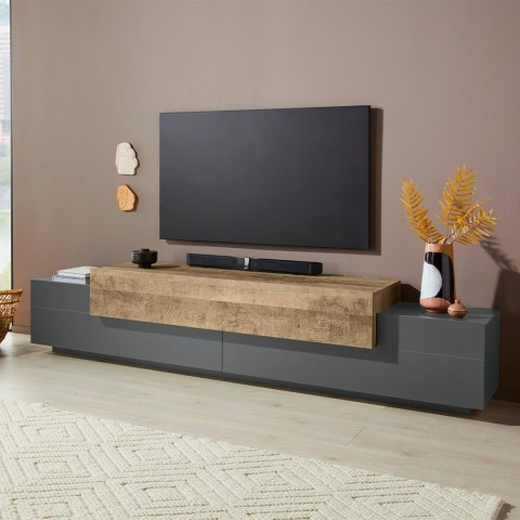 Suporte de TV de design moderno 240cm cinza e madeira Corona Low Hound Promoção