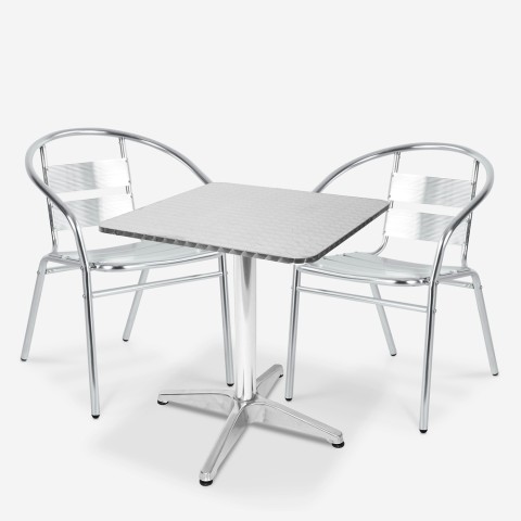 Conjunto mesa exterior alumínio 70x70cm 2 cadeiras bar jardim Bliss Promoção
