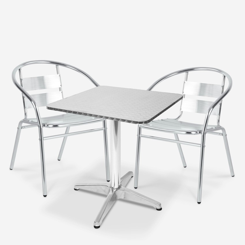 Set tavolo da esterno 70x70cm con 2 sedie in alluminio bar giardino Bliss
