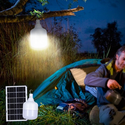 Lanterna LED campismo tenda portátil 50W com painel solar e controlo remoto SunStars Promoção