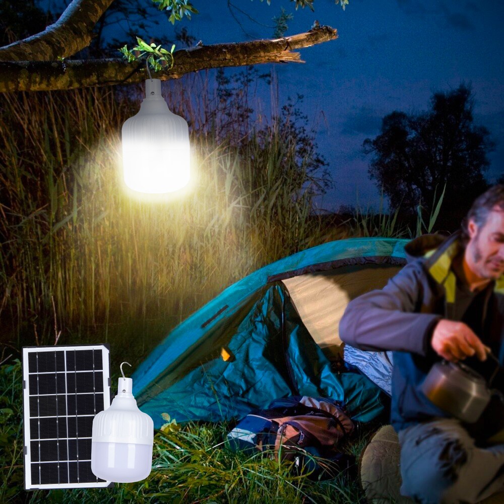 Lanterna LED campismo tenda portátil 50W com painel solar e controlo remoto SunStars