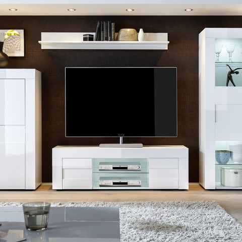 Móvel de TV sala de estar 2 portas branco brilhante moderno Petite Easy Promoção
