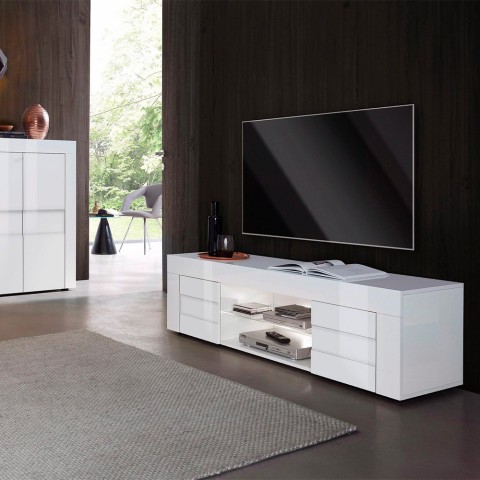 Móvel de TV moderno branco brilhante 2 portas 180cm Grande Easy Promoção