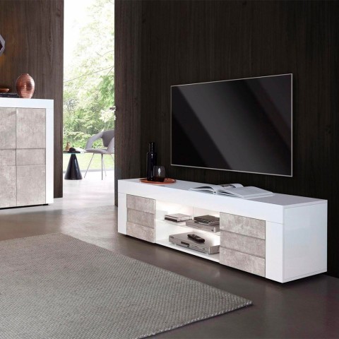 Móvel de TV moderno 2 portas 180cm branco cinzento Wireburn Grande Easy Promoção
