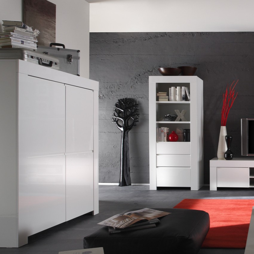 Moyen Amalfi aparador móvel sala de estar cozinha alto 4 portas branco