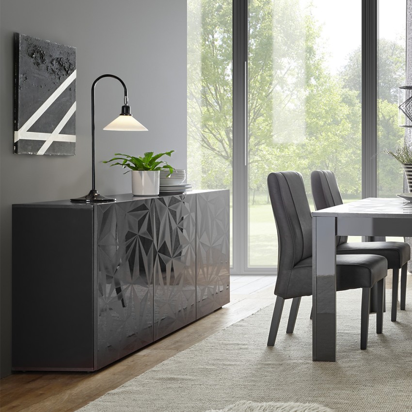 Aparador 3 portas cinzento brilhante moderna sala de estar cozinha Prisma Rt S Promoção