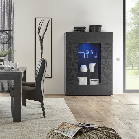 Vitrina sala de estar 2 portas cinzento brilhante design moderno 121x166cm Ego Rt Promoção
