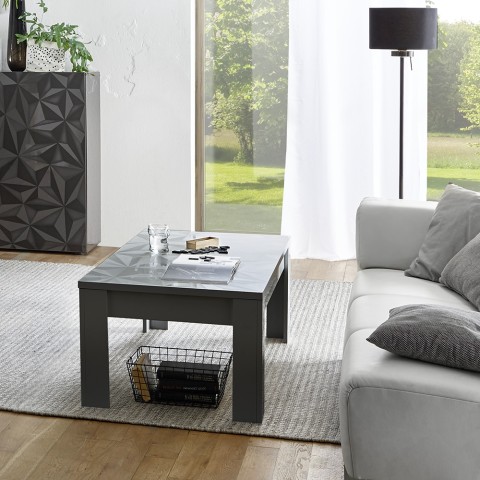 Mesa de centro sala de estar 65x122cm cinzenta brilhante moderna Lanz Prisma Promoção