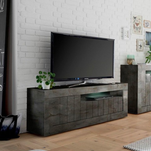 Móvel de TV preto 138cm 3 portas sala de estar moderno Jaor Ox Urbino Promoção