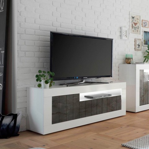 Móvel de TV design moderno 138cm 3 portas branco brilhante preto Jaor BX Promoção